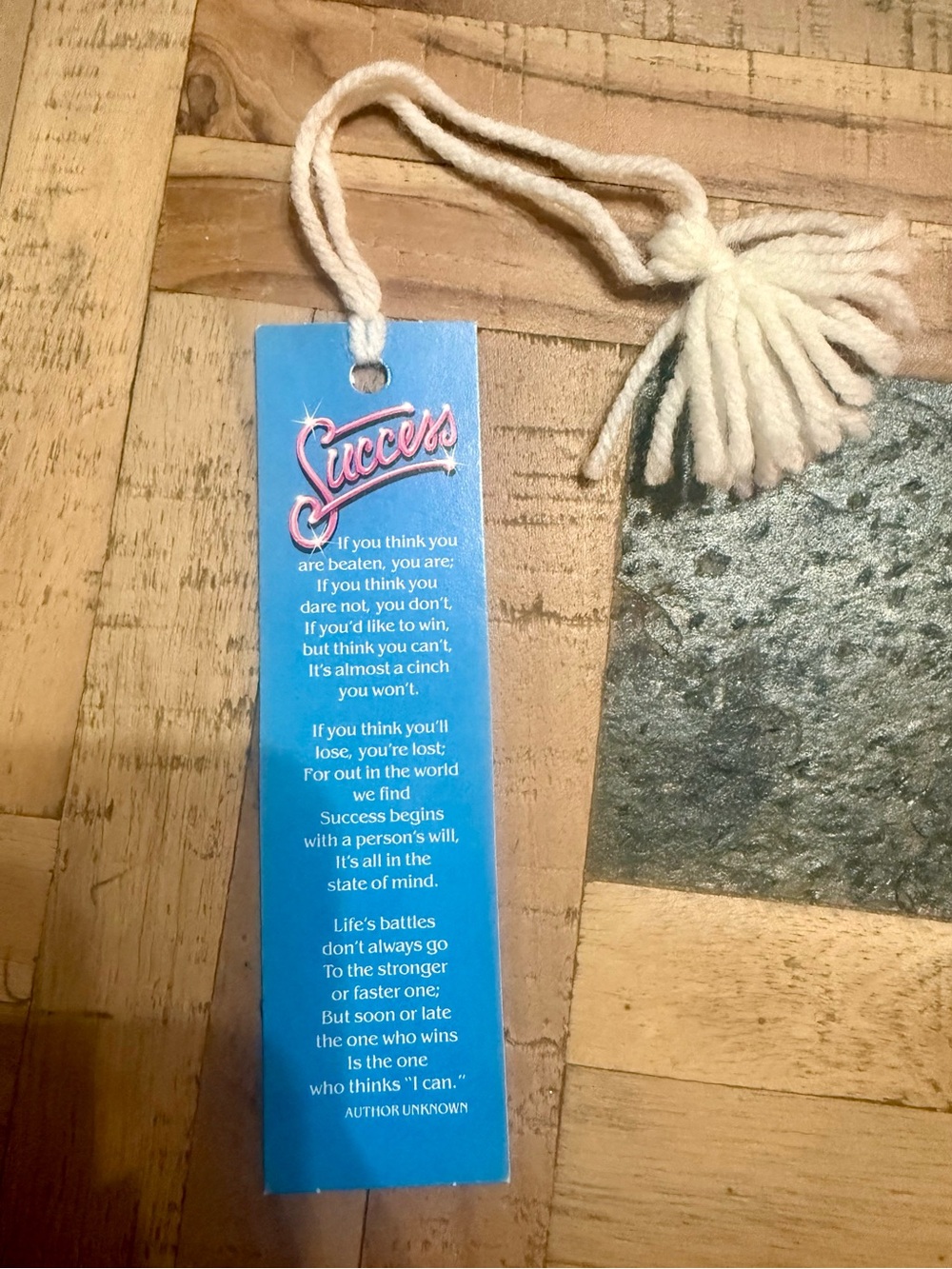 Vintage Retro "Success" Motivational Poem Bookmark with White Yarn Tassel